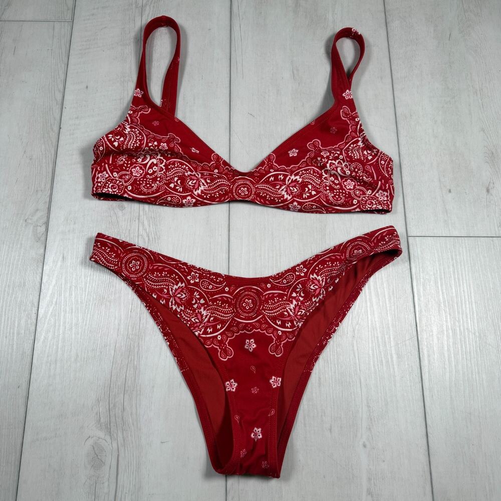 Zimmermann Womens 2/Medium Sculpt Scoop Top Paisley Low Rise Bikini Set Red